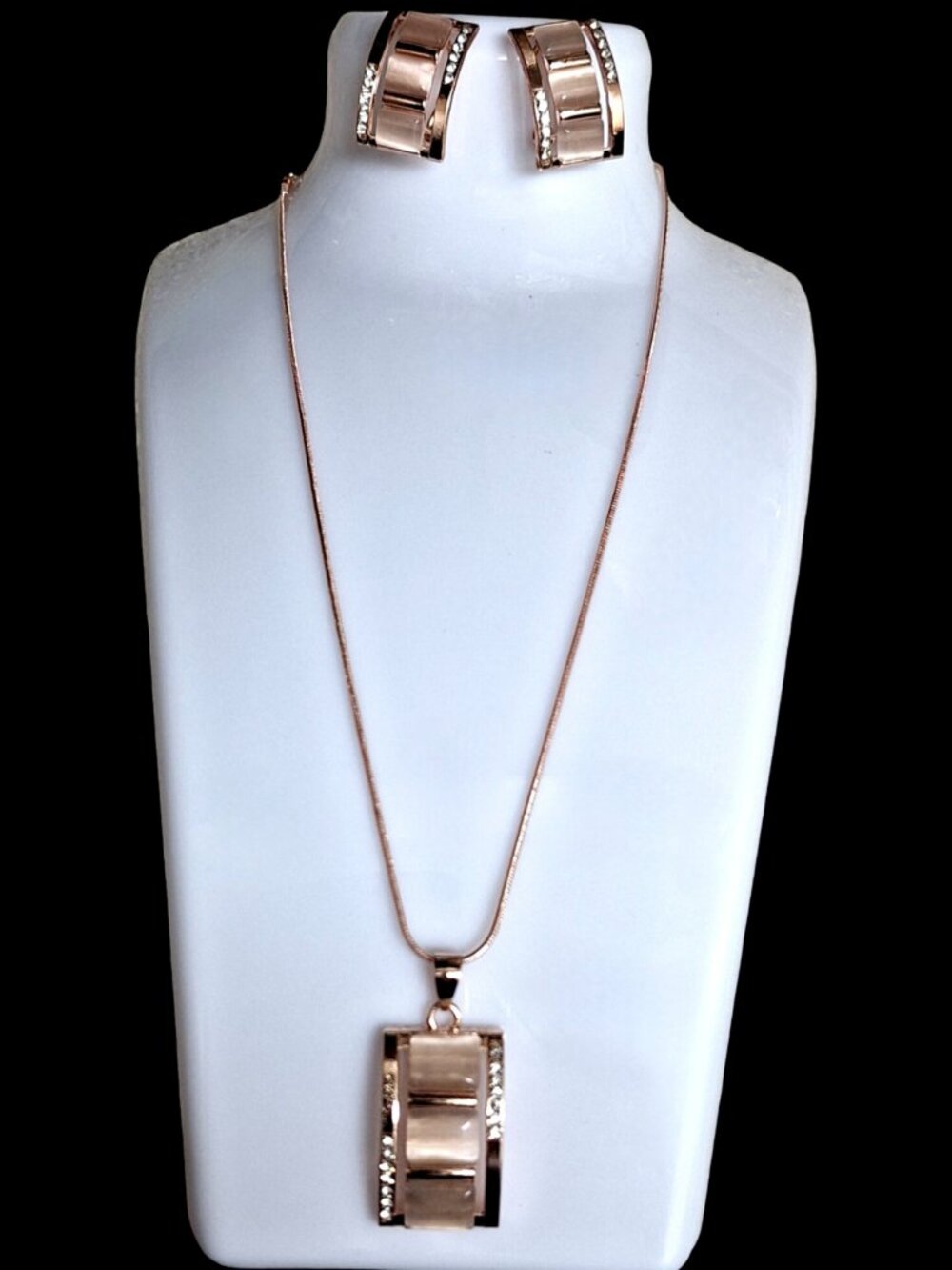 Women’s Rectangular Pearl Style Necklace and Earrings Set 2 Piece